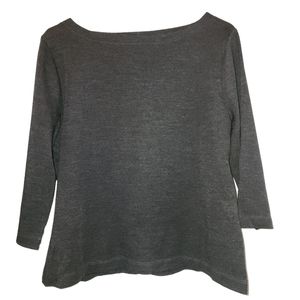 XL Charcoal Gray - 100% Wool Top with 3/4 Sleeve [Classiques Entier]